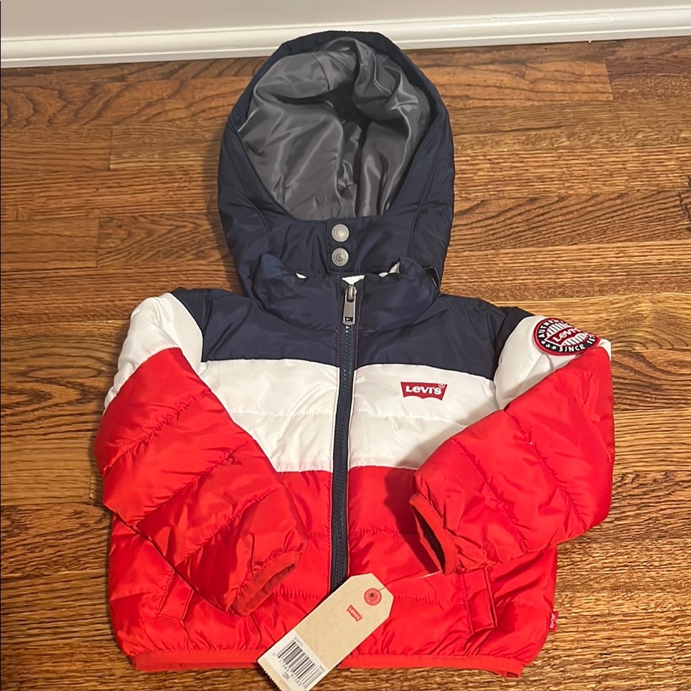 Levi's Red and White Colorblock Puffer Jacket